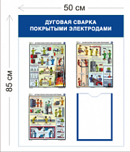 Стенд Дуговая сварка покрытыми электродами 85х50см (1 карман А4 + 3 плаката)