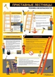 Плакат Охрана труда при работе на высоте. Приставные лестницы, 1 лист