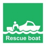 Знак Дежурная шлюпка (с надписью) ИМО (Rescue boat IMO)