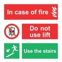 Знак В случае пожара не используйте лифт. Пользуйтесь трапом (лестницей) (In case of fire do not use lift. Use the stairs)