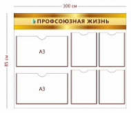Стенд Профсоюзная жизнь (цветной фон) 100х85 см (4 кармана А4 + 2 кармана А3)