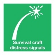 Знак Аварийная ракета для спасательных средств (с надписью), ИМО (Survival craft distress signals IMO)