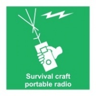 Знак Спасательная судовая портативная радиостанция (с надписью), ИМО (Survival craft portable radio IMO)