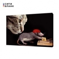 Картина на холсте Кот, крысенок и мышеловка, 30х40 см