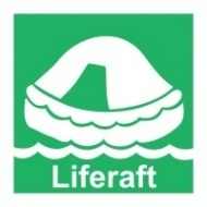 Знак Спасательный плот (сбрасываемый) с надписью, ИМО (Liferaft IMO)