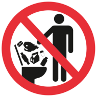 Запрещающий знак Посторонние предметы в унитаз не бросать.