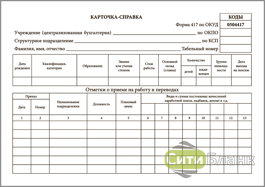 Карточка ф 0504417