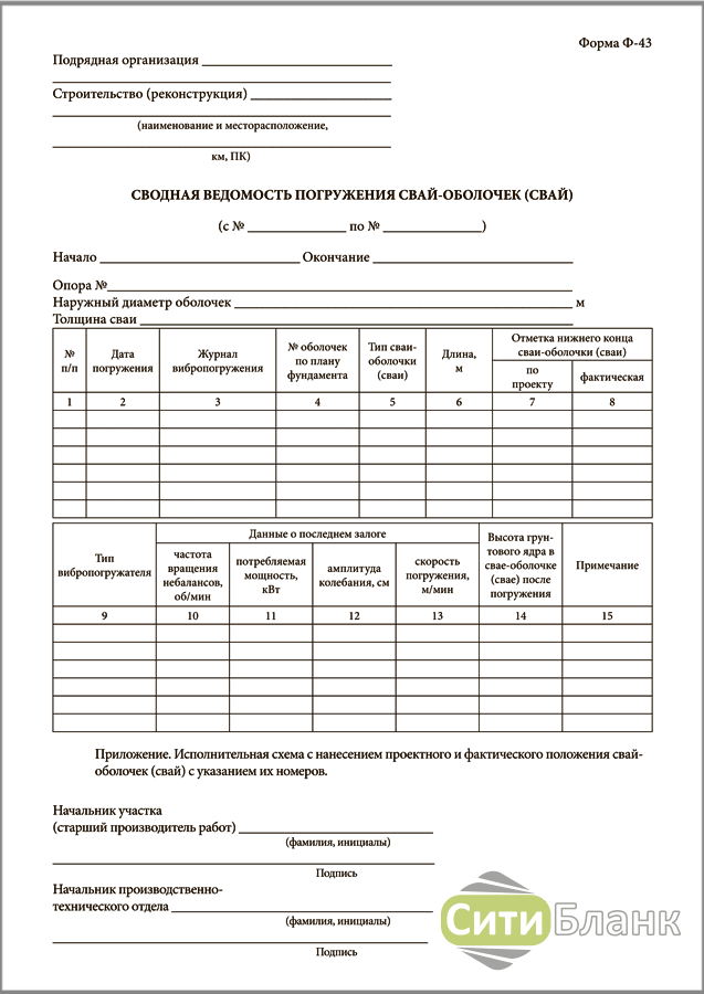 Сводная ведомость забитых свай образец заполнения