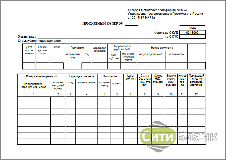 Форма м 4. Приходный ордер (форма № м-4). Приходный складской ордер м-4. Бухгалтерские бланки приходный ордер форма м4. М4 накладная форма.