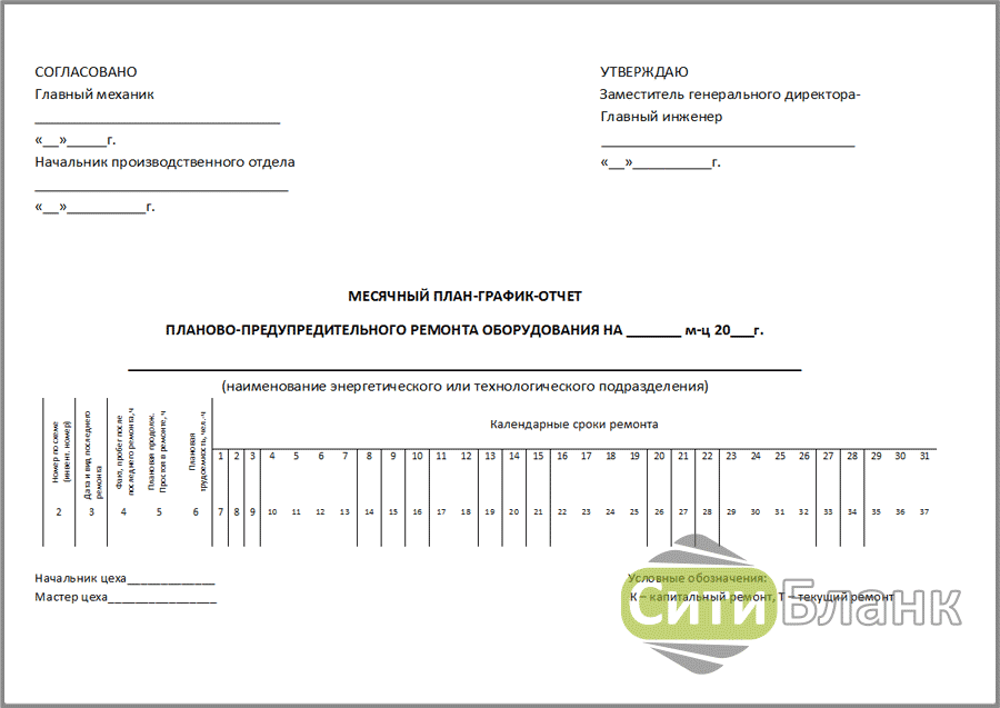 Месячный график ппр оборудования образец