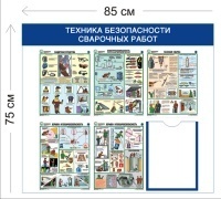 Стенд Техника безопасности сварочных работ 75х85см (1 карман А4 + 5 плакатов)