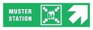 Знак Направление к пункту (месту) сбора направо вверх ИМО (Muster station right/up IMO)