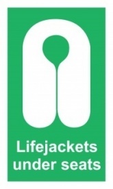 Знак Спасательные жилеты под сиденьем, ИМО (Lifejackets under seats IMO)