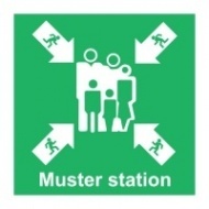 Знак Место сбора (с надписью) ИМО (Muster station IMO)