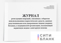 Журнал регистрации операций, связанных с оборотом неиспользованных наркотических средств, сданных родственниками или доверенными лицами умерших больных, в медицинской организации, оказывающей первичную медико-санитарную помощь