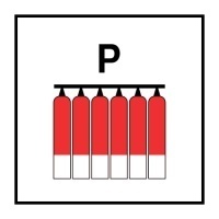 Знак Стационарная батарея порошкового пожаротушения (Fixed powder fire extinguishing battery)