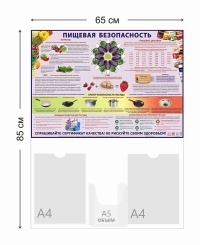 Стенд Пищевая безопасность 85х65см (2 кармана А4 + 1 объ. карман А5 + 1 плакат)