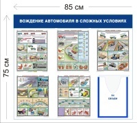 Стенд Вождение автомобиля в сложных условиях 75х85см (1 объемный карман А4 + 5 плакатов)