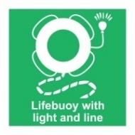 Знак Спасательный круг со светящимся буем и линем (с надписью), ИМО (Lifebuoy with light and line IMO)