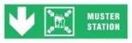 Знак Направление к пункту (месту) сбора вниз ИМО (Muster station down. Left arrow IMO)