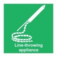 Знак Линеметательное устройство (с надписью), ИМО (Line throwing appliance IMO)