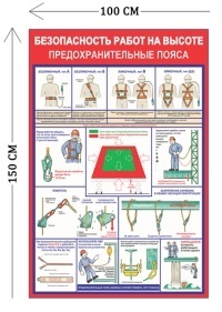 Стенд Безопасность работ на высоте. Предохранительные пояса 150х100см (13 плакатов)