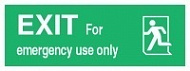 Знак Выход только для аварийного использования, налево ИМО (Exit for emergency use only, left IMO)