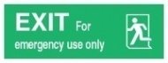 Знак Выход только для аварийного использования, налево ИМО (Exit for emergency use only, left IMO)