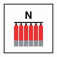Знак Стационарная батарея азотного пожаротушения (Fixed nitrogen fire extinguishing battery)