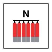 Знак Стационарная батарея азотного пожаротушения (Fixed nitrogen fire extinguishing battery)