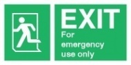 Знак Выход только для аварийного использования, налево ИМО (Exit for emergency use only left IMO)