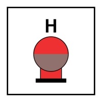 Знак Стационарный сосуд системы пожаротушения Галоном, размещенный в защищаемой зоне (Halon or equivalent bottles in protected area)