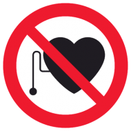 Запрещающий знак Запрещается работать и присутствовать людям со стимуляторами сердечной деятельности P11