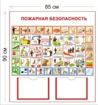 Стенд Пожарная безопасность 90х85см (2 кармана А4 + 1 плакат)