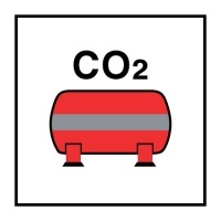 Знак Стационарная установка пожаротушения углекислотой (Fixed CO2 fire extinguishing installation)