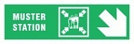 Знак Направление к пункту (месту) сбора направо вниз ИМО (Muster station right/down IMO)