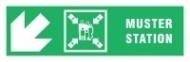 Знак Направление к пункту (месту) сбора налево вниз ИМО (Muster station left/down IMO)