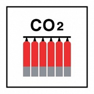 Знак Стационарная батарея пожаротушения углекислотой (Fixed CO2 fire extinguishing battery)