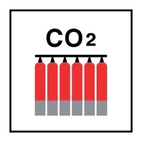 Знак Стационарная батарея пожаротушения углекислотой (Fixed CO2 fire extinguishing battery)