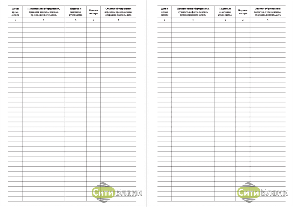 Образец журнал дефектов и неполадок оборудования образец