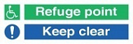 Знак Убежище. Хранить проход свободным ИМО (Refuge point. Keep clear IMO)