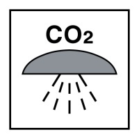 Знак Помещение или группа помещений, защищенных системой пожаротушения углекислотой (Space or group of spaces protected by fire extinguishing CO2 system)