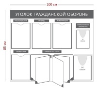 Стенд «Уголок гражданской обороны» (4 кармана А4 + 1 объемный карман А4 + 1 объемный карман А5 + перекидная система на 5 секций)