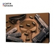 Картина на холсте Пистолет с патронами 50х70 см