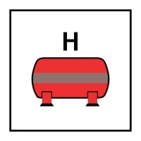 Знак Стационарная установка системы пожаротушения Галоном (Fixed halon gas or equivalent fire extinguishing installation)