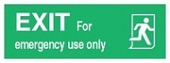 Знак Выход только для аварийного использования, направо ИМО (Exit for emergency use only, right IMO)