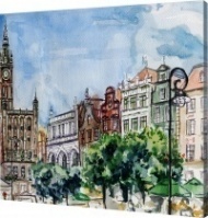 Картина на холсте Старый город (акварель), 80х100 см