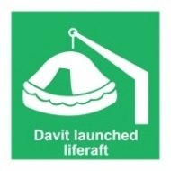 Знак Спасательный плот (спускаемый) с надписью, ИМО (Davit launched liferaft IMO)