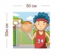 Стенд Мальчик с мячом 50х50 см (1 карман А4)