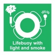 Знак Спасательный круг со светящимся буем и дымовой шашкой (с надписью), ИМО (Lifebuoy with light and smoke IMO)